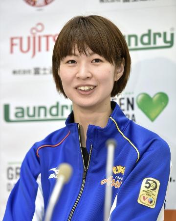 現役最後の試合を終え、記者会見する木村沙織=25日、埼玉県深谷市総合体育館
