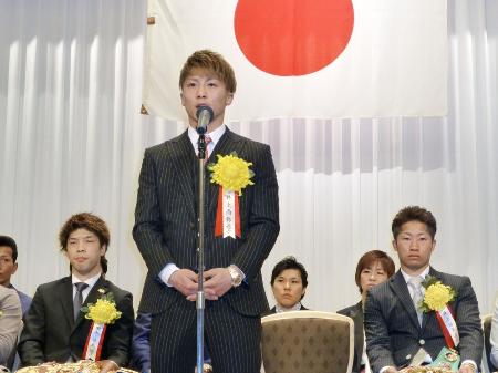 ボクシングの年間最優秀選手賞を受賞した井上尚弥=2019年2月8日、東京都内のホテル