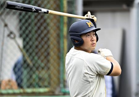 素振りをする三刀屋・高野=4月、奈良県内
