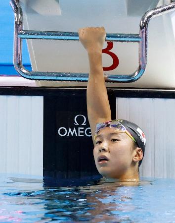 女子800メートル自由形決勝を終えた梶本一花。8位だった=シンガポール(共同)