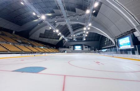 都立初の通年型スケートリンク「東京辰巳アイスアリーナ」のメインリンク=2日、東京都江東区