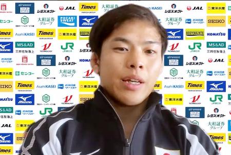 オンラインで取材に応じる柔道男子の永山竜樹＝２９日 